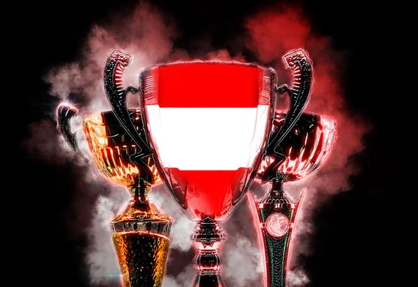 Trophy cup textured with flag of Austria. Digital illustration — Stock Photo, Image