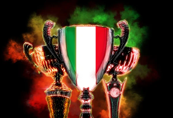 Copa trofeo texturizada con bandera de Italia. La ilustración digital — Foto de Stock