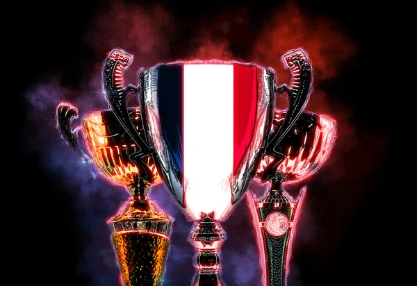 Trophy cup textured with flag of France. Digital illustration — Stock Photo, Image