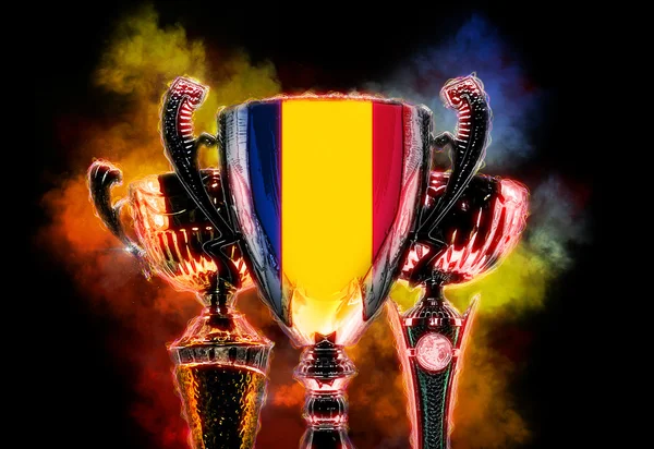 Pokal texturiert mit rumänischer Flagge. Digitale Illustration — Stockfoto