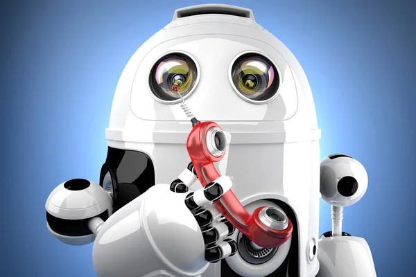 Robot con teléfono tradicional. Ilustración 3D. Contiene clip —  Fotos de Stock