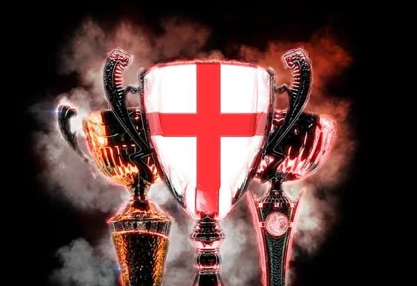 Coupe trophée texturée avec le drapeau de l'Angleterre. Illustration numérique 2D — Photo