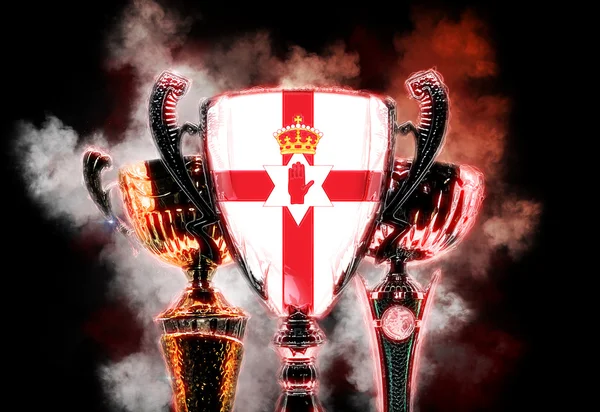 Κύπελλο τρόπαιο υφής με σημαία της Βόρειας Ιρλανδίας. ψηφιακή εικονογράφηση 2D — Φωτογραφία Αρχείου