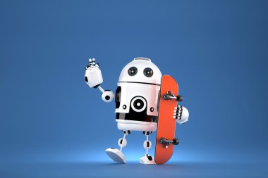 kaykay ile 3D robot. 3D çizim. Kırpma yolunu içerir