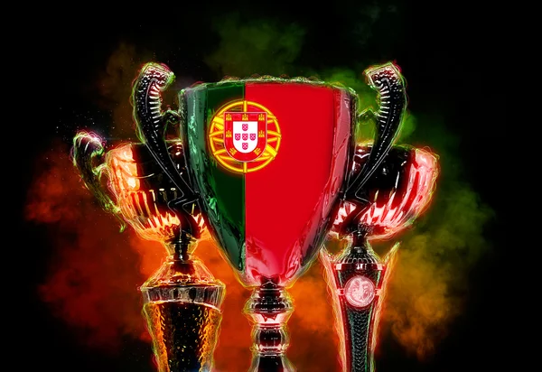 Trophy cup strukturerad med Portugals flagga. 2D digital illustration. — Stockfoto