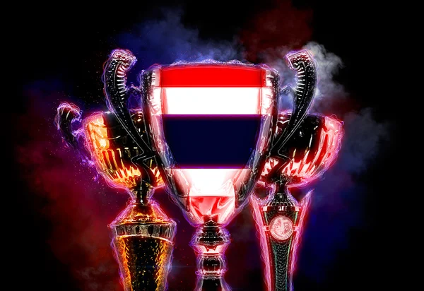 Trofee cup getextureerde met vlag van Thailand. 2D illustratie van de digitale — Stockfoto