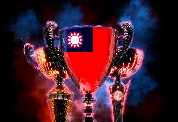 Tayvan bayrağı ile dokulu trophy Kupası. 2D dijital illüstrasyon — Stok fotoğraf