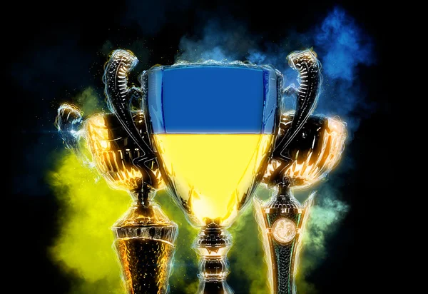 Trophy pohár s vlajkou Ukrajiny. 2D digitální illustratio — Stock fotografie