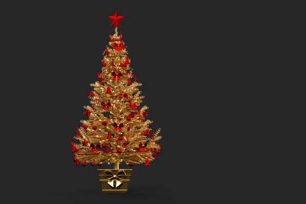 金黄色装饰的圣诞树 3D渲染 — 图库照片