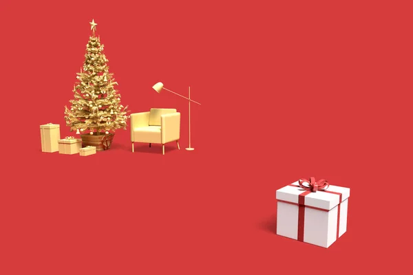 Minimalistisch Interieur Met Kerstboom Geschenkdozen Weergave — Stockfoto