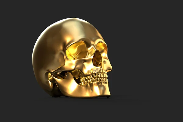 光沢のある黄金の人間の頭蓋骨 3Dイラスト — ストック写真