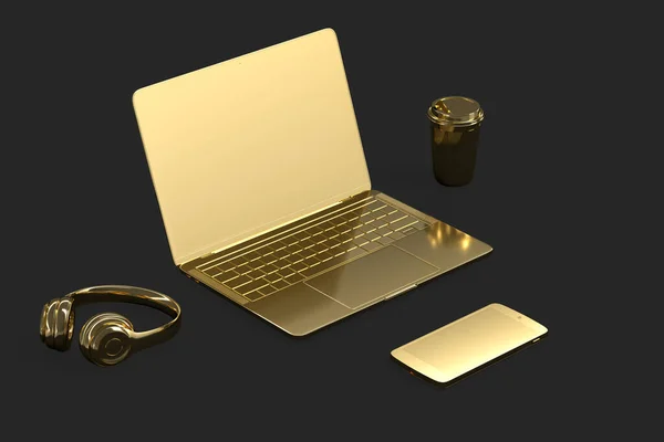 Minimalistische Illustratie Van Een Gouden Laptop Accessoires Illustratie — Stockfoto