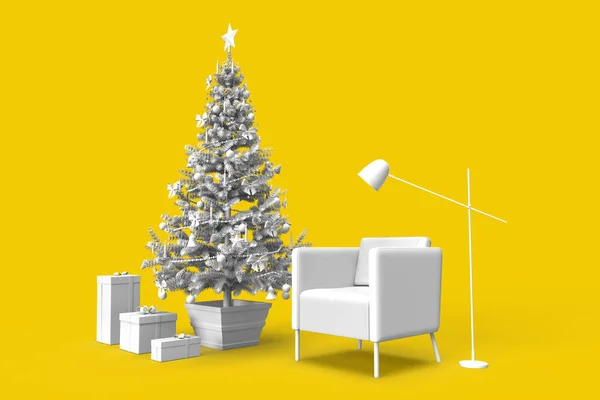 Gemütliche Raumausstattung Mit Weihnachtsbaum Und Geschenken Rendering — Stockfoto