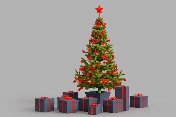 Árbol Navidad Con Regalos Cajas Regalo Renderizado —  Fotos de Stock