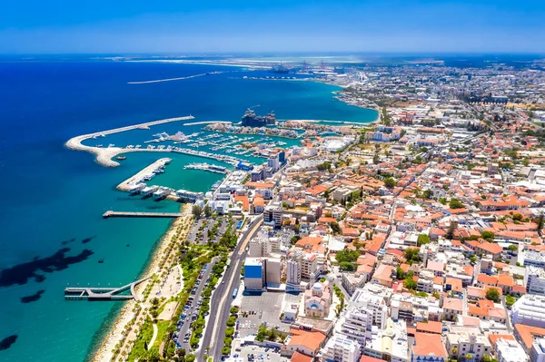 Drohnenaufnahme Von Limassol Mit Altem Hafen Und Yachthafen — Stockfoto