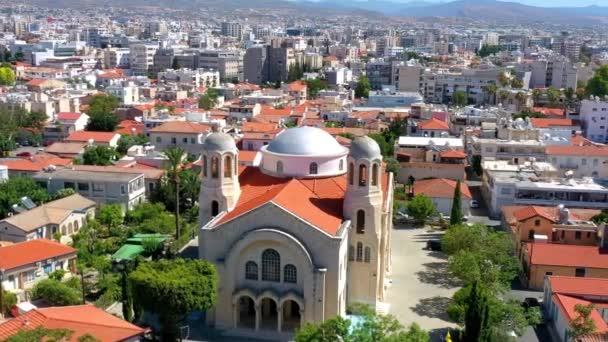 Vista Paisagem Urbana Limassol Igreja Santíssima Trindade Chipre — Vídeo de Stock
