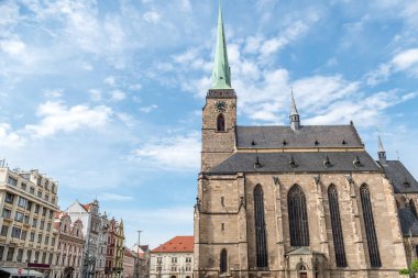 Republic Square in Pilsen, Chech Republic with Cathedral of St. Bartholomew