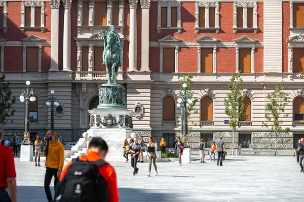 Belgrado Servië September 2019 Republieksplein Met Het Standbeeld Van Prins — Stockfoto