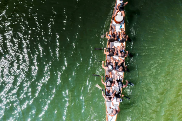 Drakenboot Raceteam Bovenaanzicht — Stockfoto