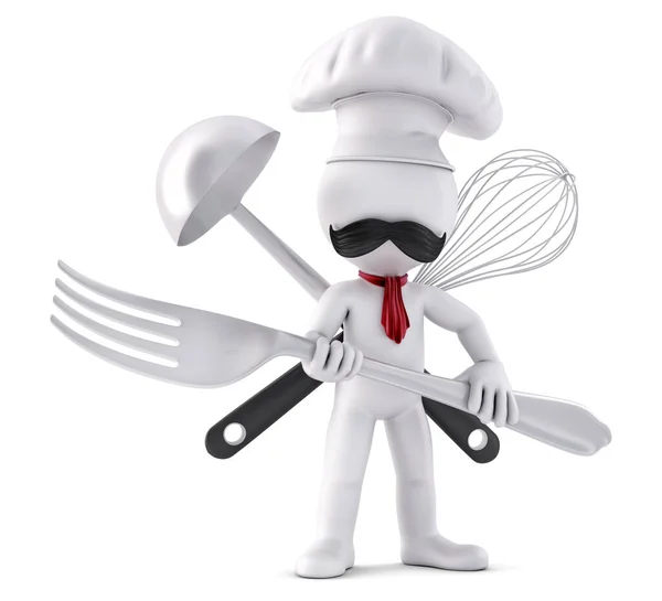 Chef Ready Battle Illustration Isolated White Background — Stock Photo, Image