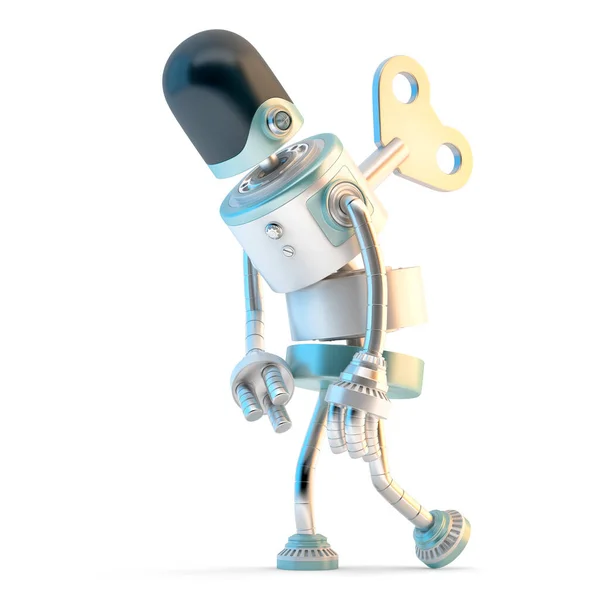 Tired Robot Wind Key Sticking His Back Illustration Isolated — Stock Photo, Image