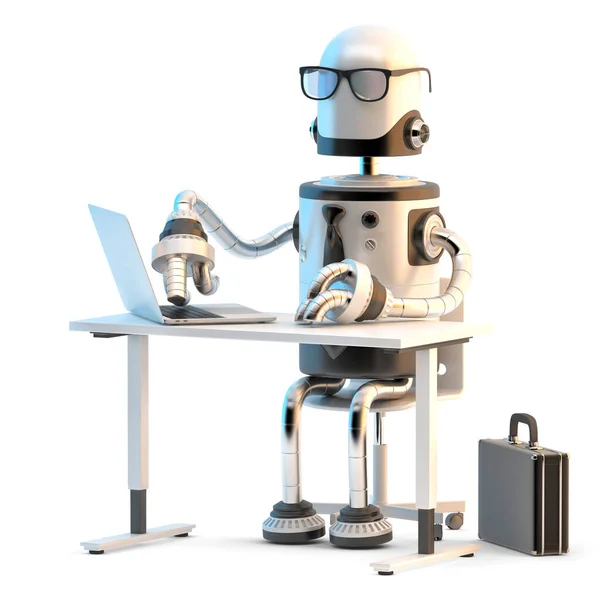 Robot Che Lavorano Ufficio Illustrazione Isolato — Foto Stock