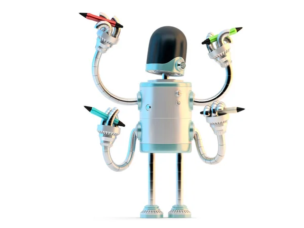 Fyrarmad Robot Med Pennor Illustration Isolerad — Stockfoto