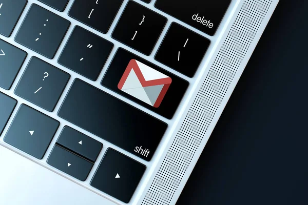 Εικονίδιο Gmail Στο Πληκτρολόγιο Laptop Τεχνολογική Έννοια Απεικόνιση Ενδεικτικό Κύριο — Φωτογραφία Αρχείου