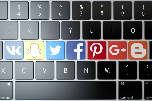 Various Social Networks Services Icons Laptop Keyboard Technology Concept Illustration — Stock Photo, Image