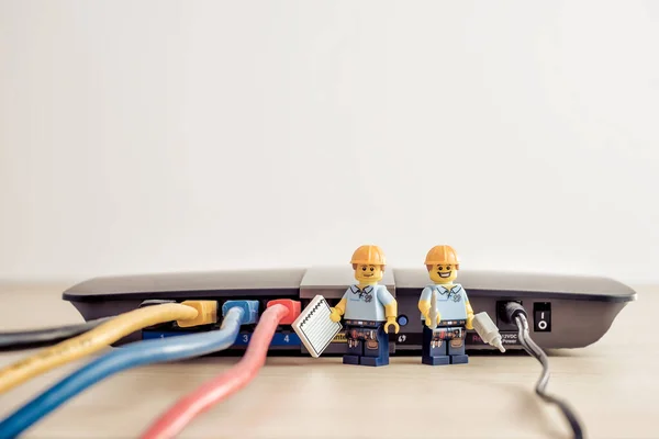 Billund Denmark July 2021 Technicians Connecting Network Cable Illustrative Editorial — Stock Photo, Image