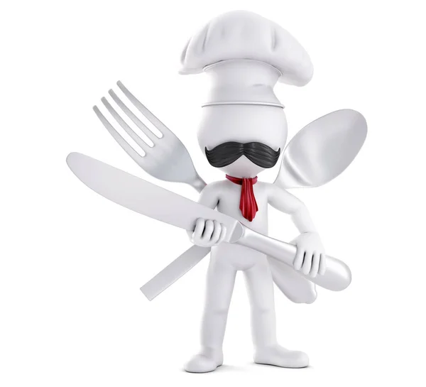 Chef Posing Cutlery Illustration Isolated — Stock Photo, Image