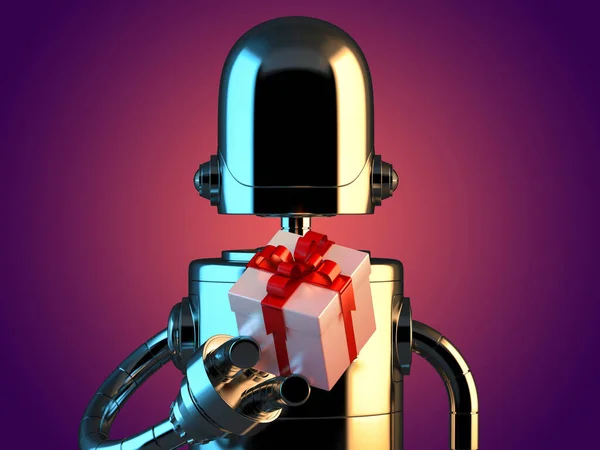 Portrét Robota Dárkovou Krabicí Ilustrace — Stock fotografie