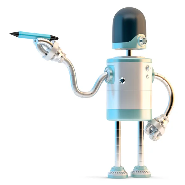 Robot Píše Perem Izolovaný Bílém Ilustrace — Stock fotografie