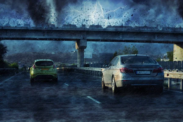 Una Tormenta Dramática Con Tornado Relámpagos Carretera Ilustración Digital —  Fotos de Stock
