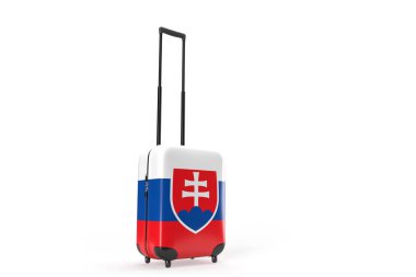 Slovakya bayrağıyla seyahat valizi. Seyahat konsepti. 3B Hazırlama