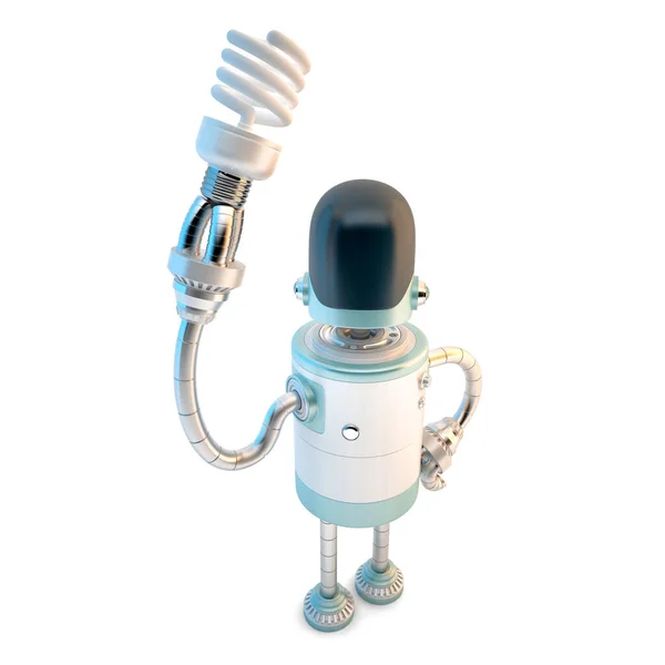 Robot Energy Saving Light Bulb Illustration Isolated White Background — 스톡 사진