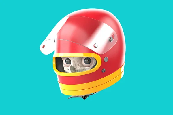 Skull in a red racing helmet. 3D illustration