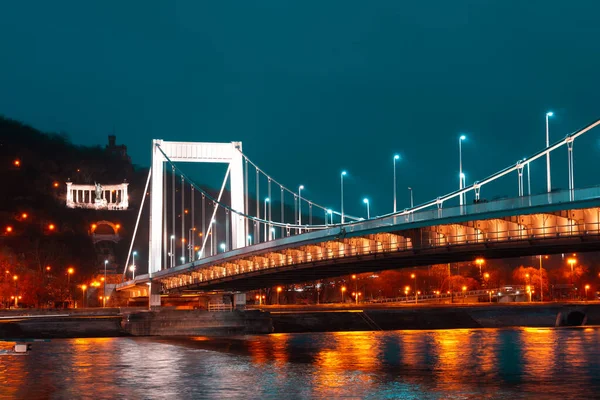 View Erzsebet Bridge Night Budapest Hungary — Foto de Stock