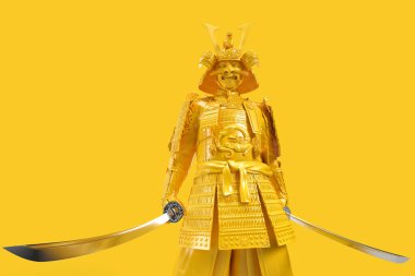 Kılıçlı, zırhlı bir samuray. 3B illüstrasyon