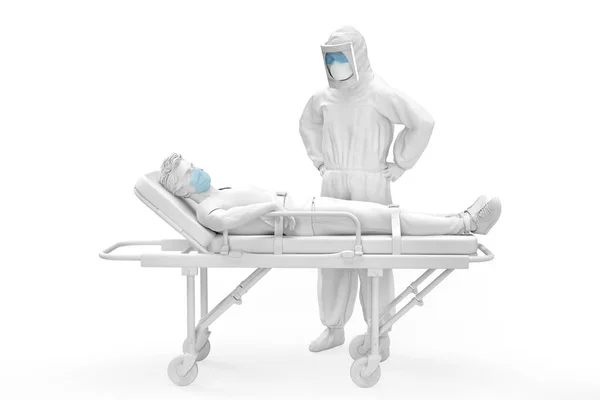 Doctor Protective Suit Sick Patient Gurney Illustration — стоковое фото