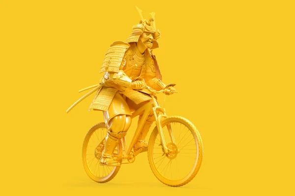 鎧を着た侍が自転車に乗っている 3Dイラスト — ストック写真