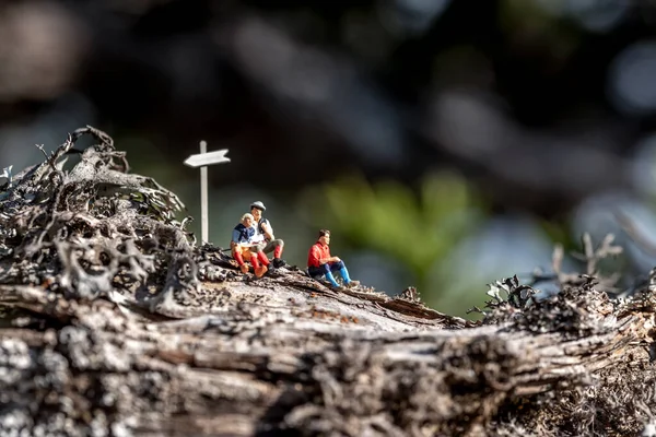 Group Miniature Hikers Having Break — Stock Photo, Image