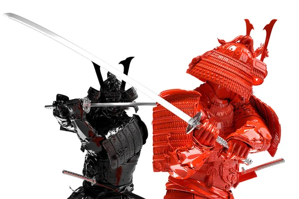 Two Fighting Samurai Isolated White Background Rendering — Stock Photo, Image