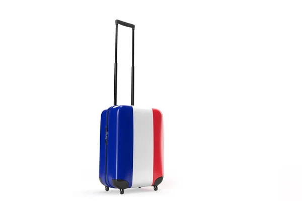 フランスの国旗が付いた旅行スーツケース 旅行のコンセプト 3Dレンダリング — ストック写真