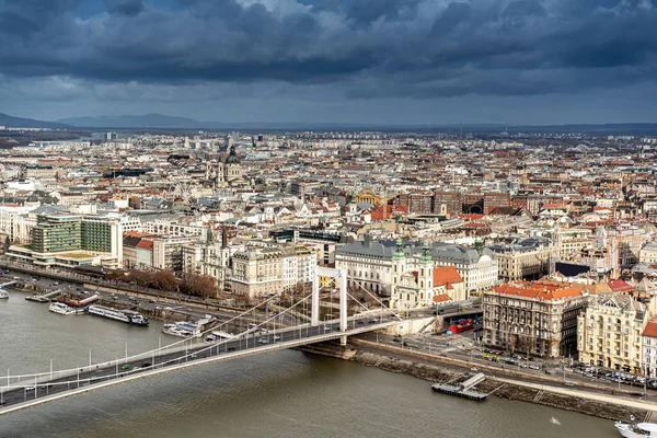 Erzsébet Híd Budapest Városképe Gellért Hegyről — Stock Fotó