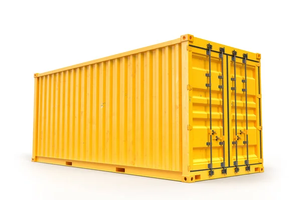 Gelber Frachtcontainer Isoliert Auf Weißem Hintergrund Rendering — Stockfoto