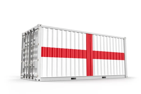 Realistisk Frakt Container Texturerad Med Flagga England Isolerad Återgivning — Stockfoto