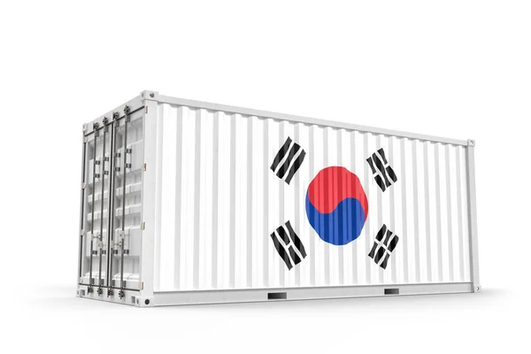 Realistický Přepravní Kontejner Vlajkou Jižní Koreje Izolovaný Vykreslování — Stock fotografie