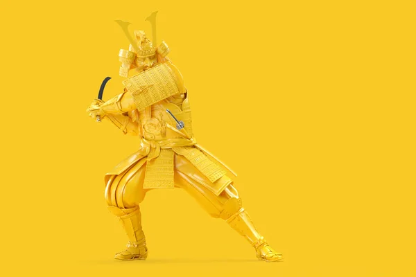 Samurai warrior swings with katana sword. 3D illustration