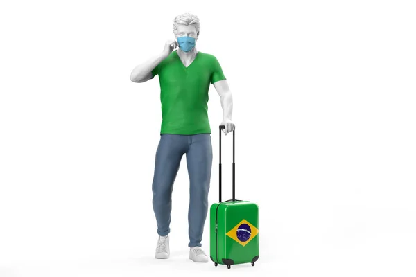 마스크를 남자가 브라질 국기가 가방을 낚아채고 — 스톡 사진